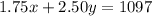 1.75x+2.50y=1097