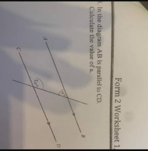 In the diagram AB is parallel to CD. Calculate the value of A ?