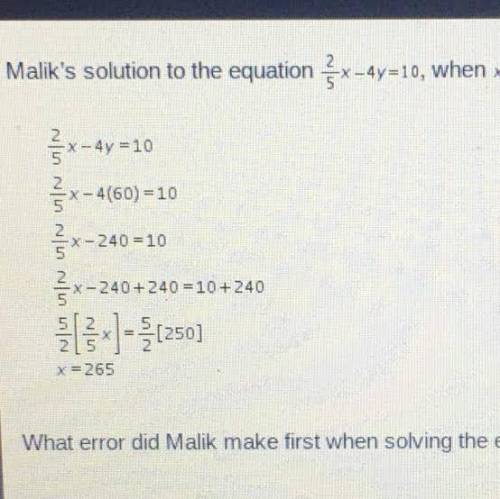 Malik’s solution to the equation , when , is shown below.

What error did Malik make first when solv