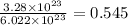 \frac{3.28\times 10^{23}}{6.022\times 10^{23}}=0.545