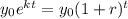 y_0e^{kt} = y_0(1+r)^t