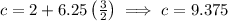 c=2+6.25\left( \frac{3}{2} \right)\implies c=9.375