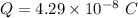 Q=4.29\times 10^{-8}\ C