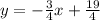 y = -\frac{3}{4}x +\frac{19}{4}