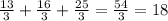 \frac{13}{3}+\frac{16}{3}+\frac{25}{3}=\frac{54}{3}=18