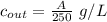 c_{out} = \frac{A}{250} \ g/L