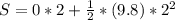 S = 0*2 + \frac {1}{2}*(9.8)*2^{2}
