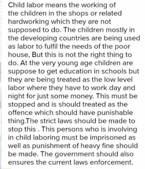 Essay on supporting child labour should not be a punishable offence​