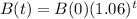 B(t) = B(0)(1.06)^t