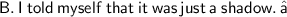 \sf\purple{B.\: I\: told\: myself\: that\: it \:was\: just\: a \:shadow.\: ✅}