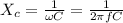 X_c=\frac{1}{\omega C} =\frac{1}{2 \pi f C}