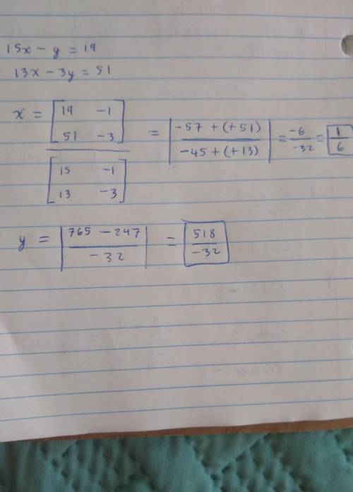 15x - y = 19
(13x – 3y = 51