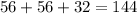 56+56+32=144