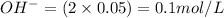 OH^-=(2\times 0.05)=0.1mol/L