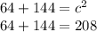 64+144=c^{2} \\64+144=208