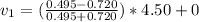v_1=(\frac{0.495-0.720}{0.495+0.720})*4.50+0