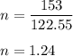 n=\dfrac{153}{122.55 }\\\\n=1.24