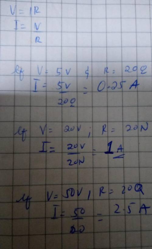 According to Ohm's law, determine the experimental

current for these values in Table A.
voltage = 5