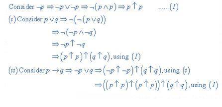 Use NAND operator to write; P or Q, and P -Q make an everyday implication sentence using only NAND