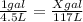 \frac{1gal}{4.5L} =\frac{Xgal}{117L}