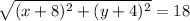 \sqrt{(x+8)^2+(y+4)^2}=18