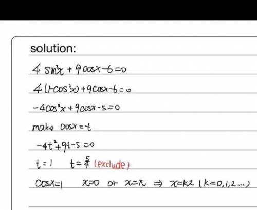 General solution4sin^x+9 cosx-6=0​