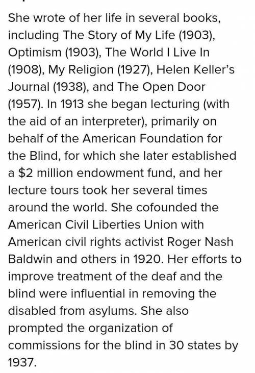 Find an encyclopedia article about Helen Keller, read it and write down three facts to keep in mind
