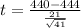 t = \frac{440 - 444}{\frac{21}{\sqrt{41}}}