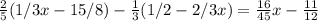\frac{2}{5}(1/3x-15/8)-\frac{1}{3}(1/2-2/3x)=\frac{16}{45}x-\frac{11}{12}