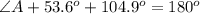 \angle A + 53.6^o + 104.9^o  =180^o