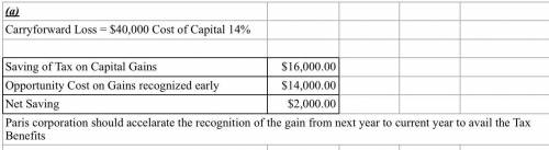 Paris Corporation holds a $100,000 unrealized net capital gain and a capital loss carryforward that