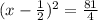 (x-\frac{1}{2})^2=\frac{81}{4}