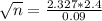 \sqrt{n} = \frac{2.327*2.4}{0.09}