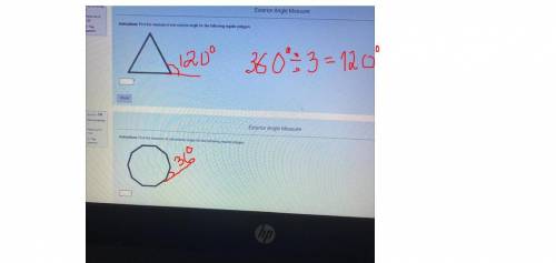 Find the measure of one exterior angle for the following regular polygon that’s for both questions