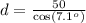 d = \frac{50}{\cos(7.1^o)}
