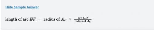 Using the proportion you found in Question 3, write an equation for the length of arc EF in terms of