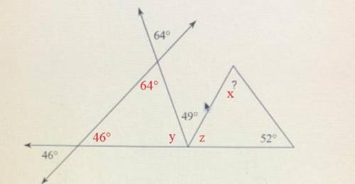 Find the measure of each angle indicated.
A) 75°
C) 67°
B) 114 °
D) 107°