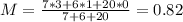 M = \frac{7*3 + 6*1 + 20*0}{7+6+20} = 0.82