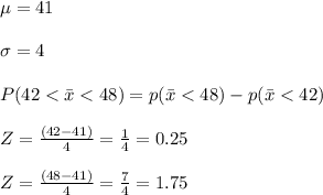 \mu =41\\\\\sigma= 4\\\\P(42