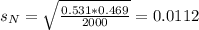 s_N = \sqrt{\frac{0.531*0.469}{2000}} = 0.0112