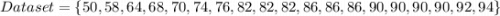 Dataset= \{50,58,64,68,70,74,76,82,82,82,86,86,86,90,90,90,90,92,94\}