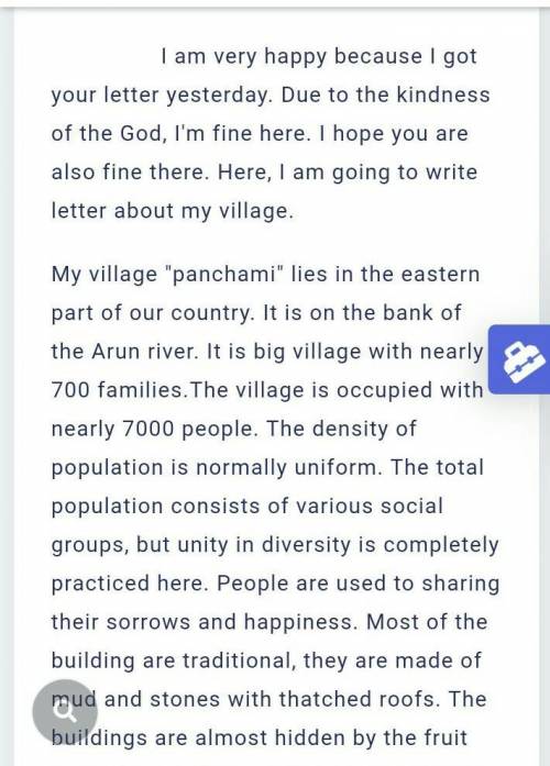 Write a letter to your foreign pen friend describing your village