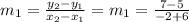 m_1=\frac{y_2-y_1}{x_2-x_1} =m_1=\frac{7-5}{-2+6}