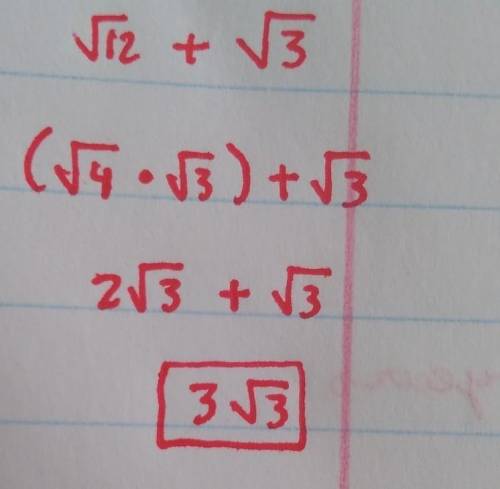 The sum of √12 and √3 is