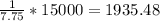 \frac{1}{7.75}*15000 = 1935.48