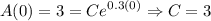 \displaystyle A(0) = 3 = Ce^{0.3(0)} \Rightarrow C = 3