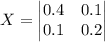 X=	\begin{vmatrix}0.4 & 0.1 \\0.1 & 0.2\end{vmatrix}