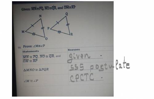 Given MN= PQ, NO=QR,.and OM=RP