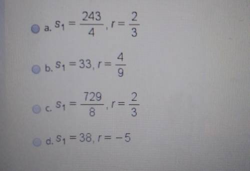 Find the values of s1 and r for a geometric sequence with s4 = 18 and s6= 8