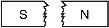 A bar magnet is cut in half, as shown. Which shows the pieces after the magnet is cut? NS/NS NS/SN N